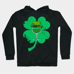 St Patrick Leprechaun Hat Wine Glass Shamrock Hoodie